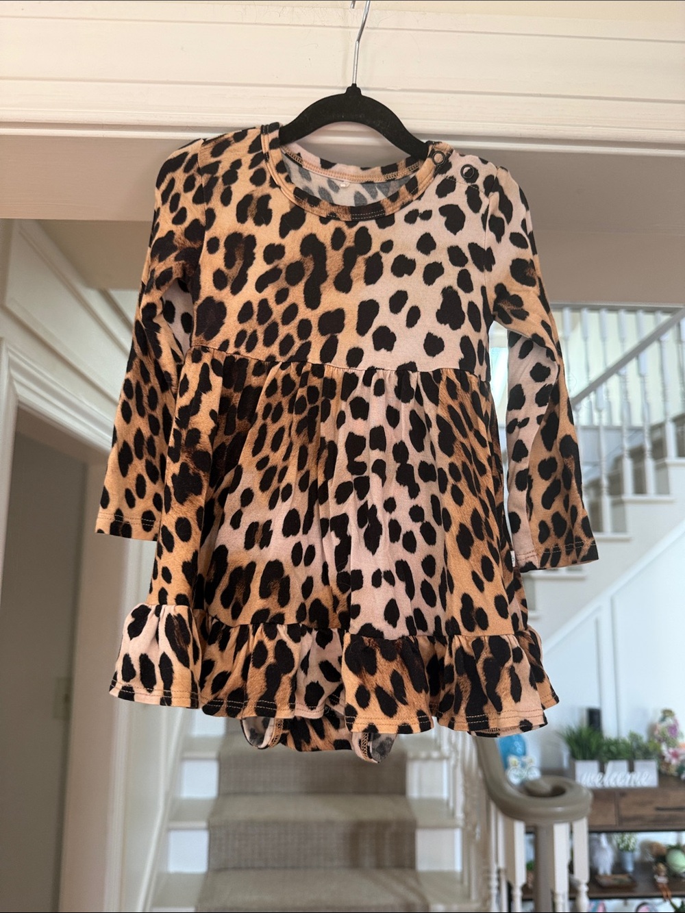 Posh Peanut Loretta Leopard Ruffled Bodysuit Dress